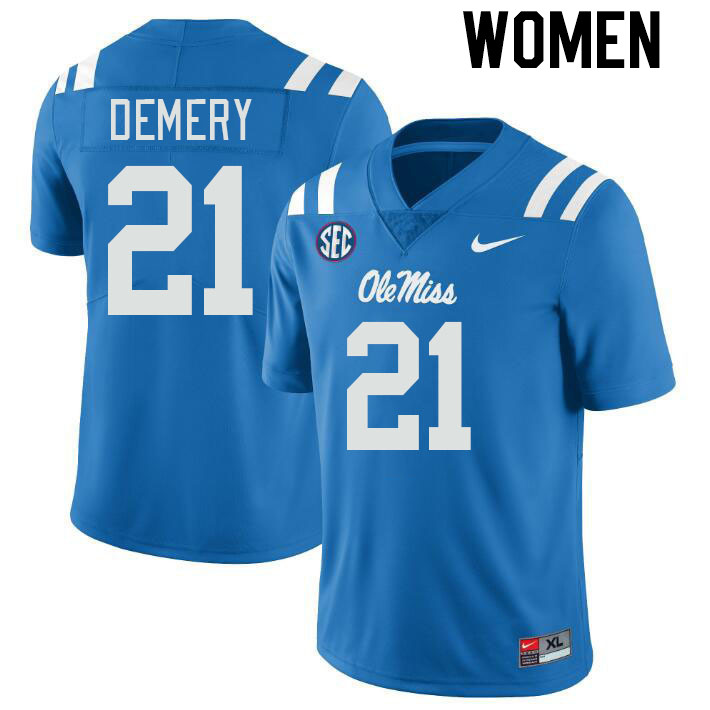 Women #21 Daniel Demery Ole Miss Rebels College Football Jerseyes Stitched Sale-Powder Blue